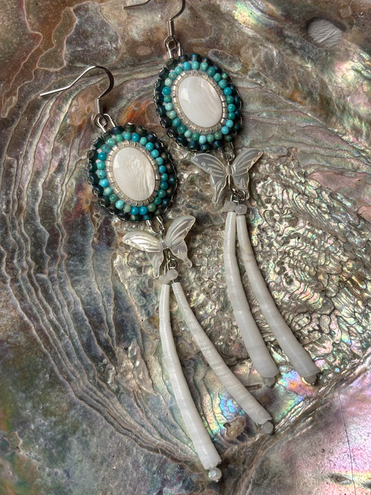 Beaded Pearl Butterfly Earrings