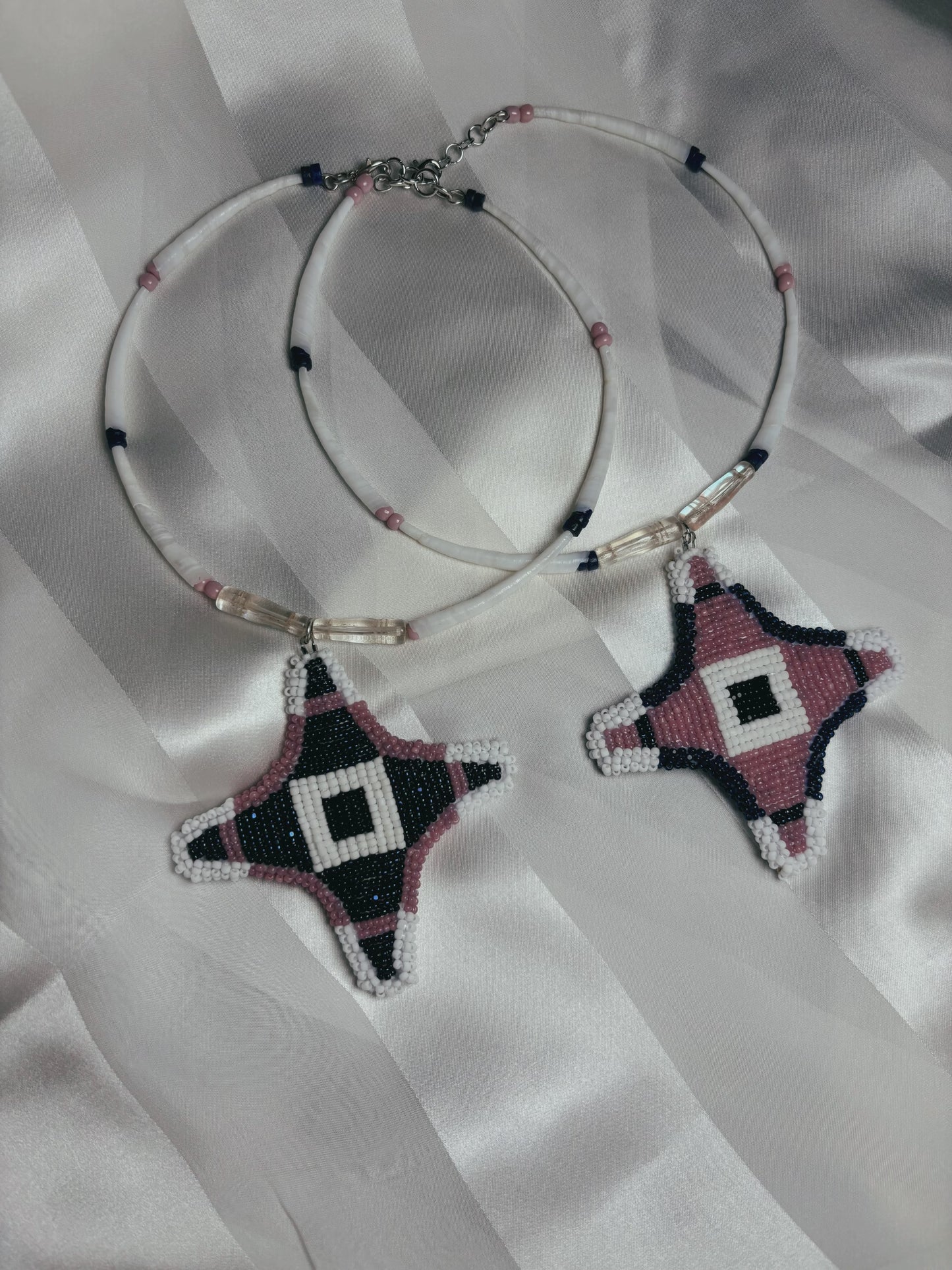 Beaded Plains Star Necklace (Cheyenne Pink Version)
