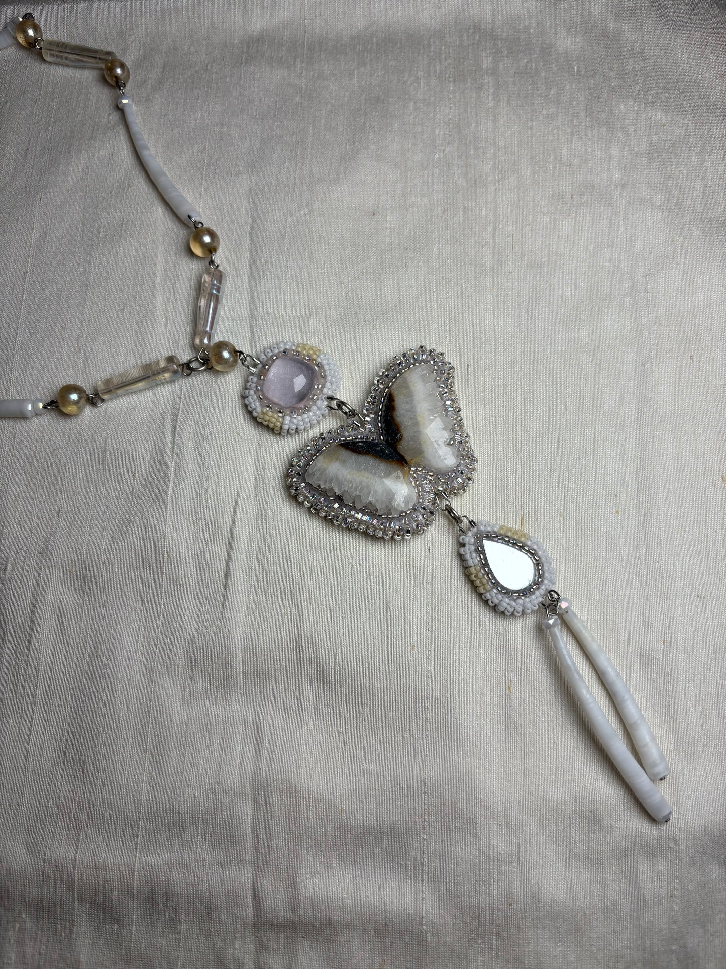 Quartz Butterfly Rosary Style Beaded Necklace