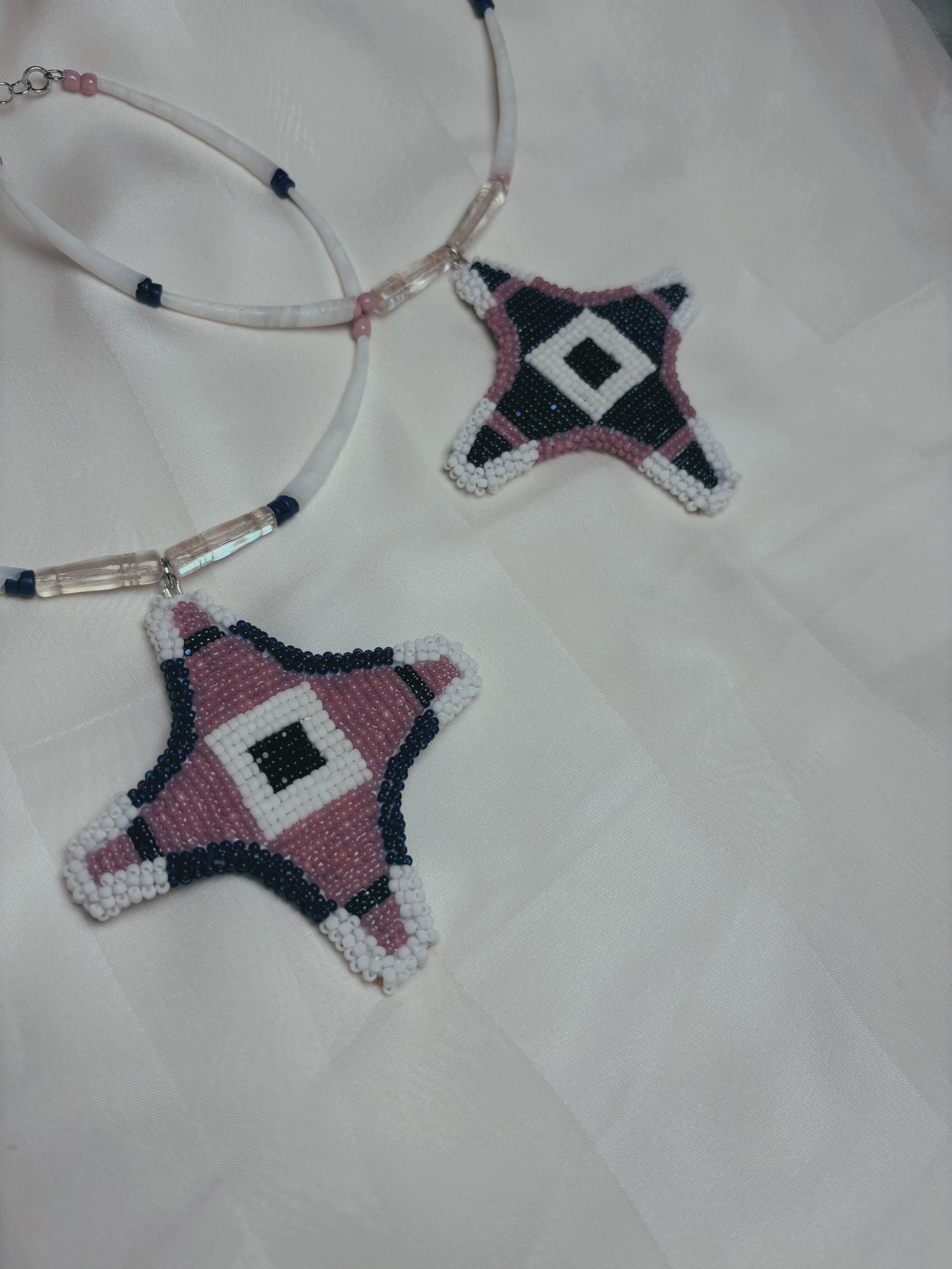 Beaded Plains Star Necklace (Cheyenne Pink Version)